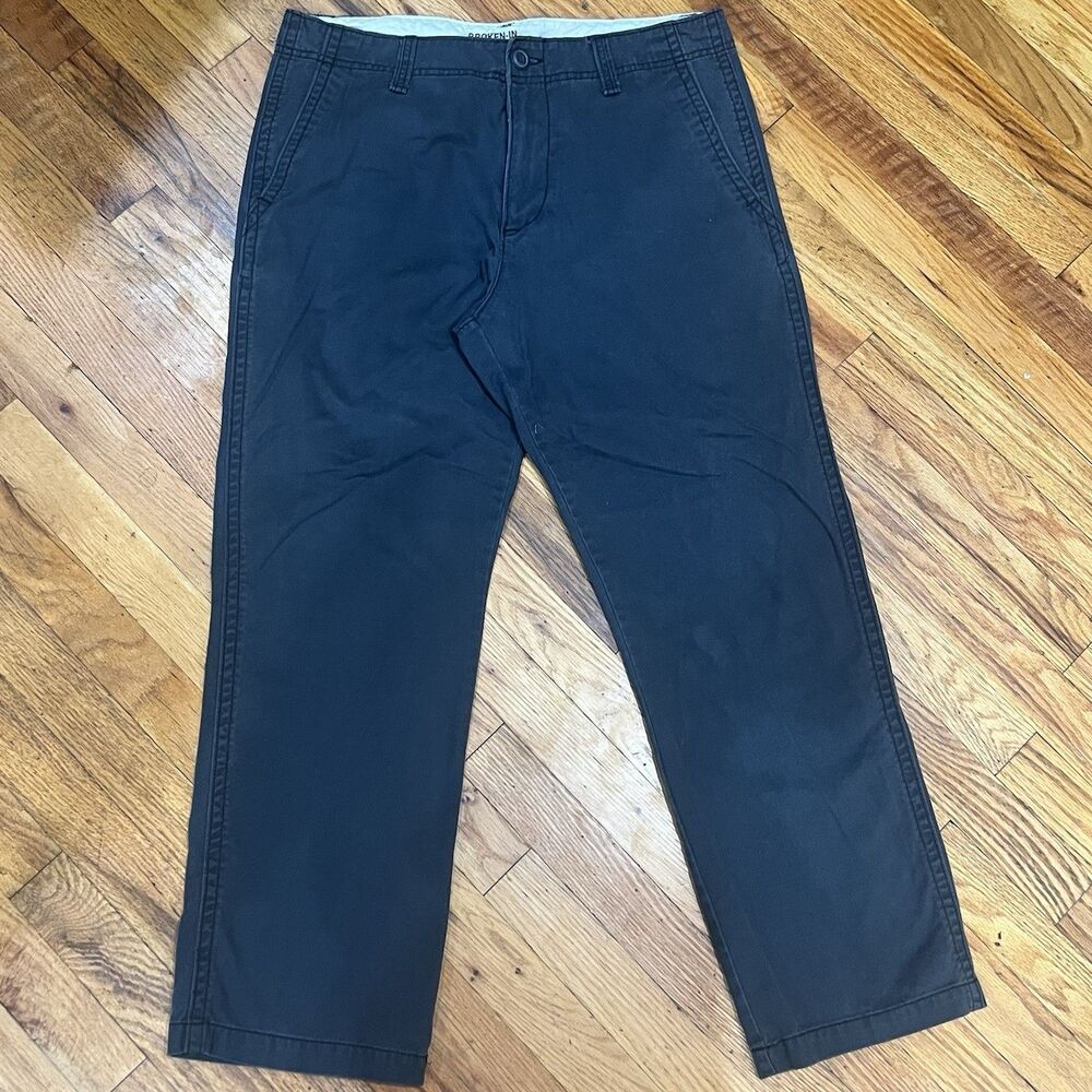 Old Navy Broken-In Khakis Men 34x30 Charcoal Gray Flat Front Straight Chino Pant
